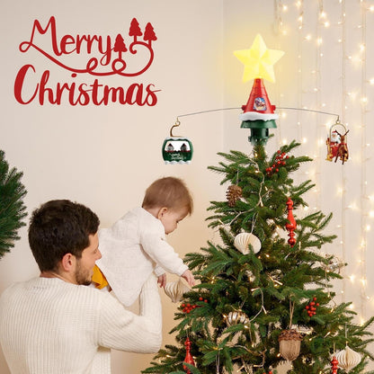 Electric-Rotating Star Christmas Tree Topper Ornament, with Led Star Santa Claus and Reindeer Sleigh