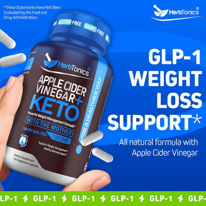 120-Capsules Herbtonics Keto ACV with BHB Salts - Appetite & Metabolism Support