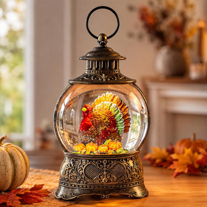 Fall Snow Globe Lantern – Lighted Glitter Water Lantern with Turkey in Pumpkin for Thanksgiving & Autumn Décor