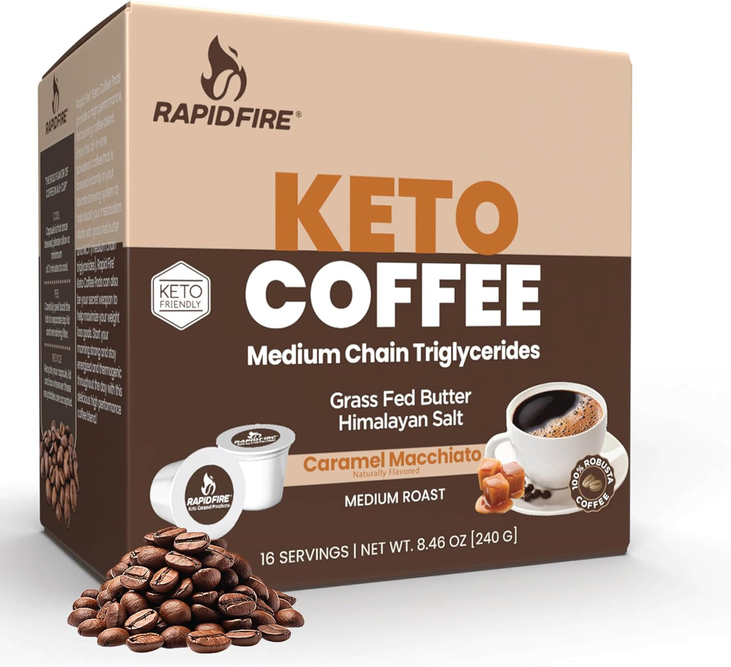 16-Count Rapidfire Keto Coffee Pods - Caramel Macchiato, Supports Energy & Metabolism, Weight Management
