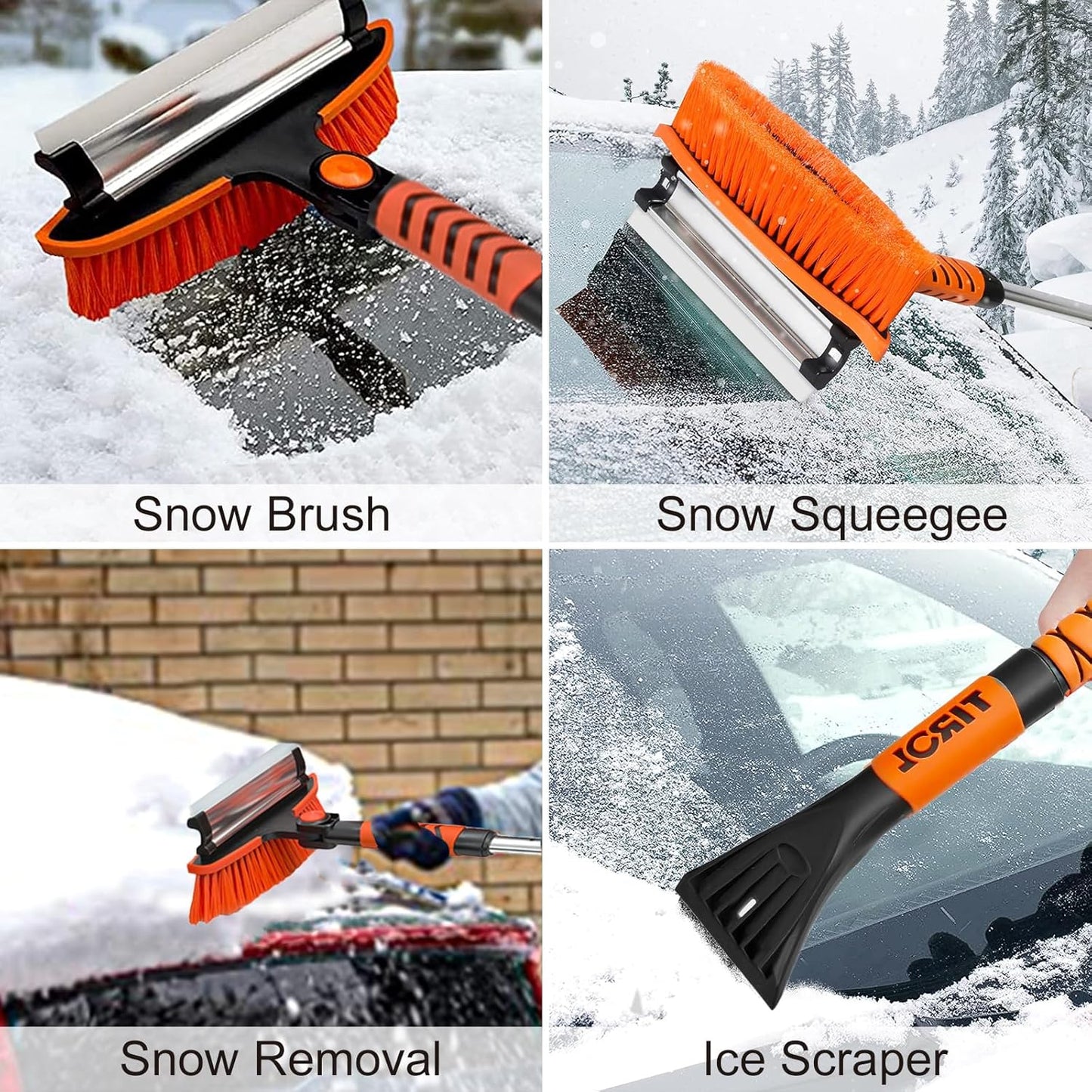 42" Extendable Snow Brush & Ice Scraper – Pivoting Head, Foam Grip, Emergency Shovel for Cars & SUVs