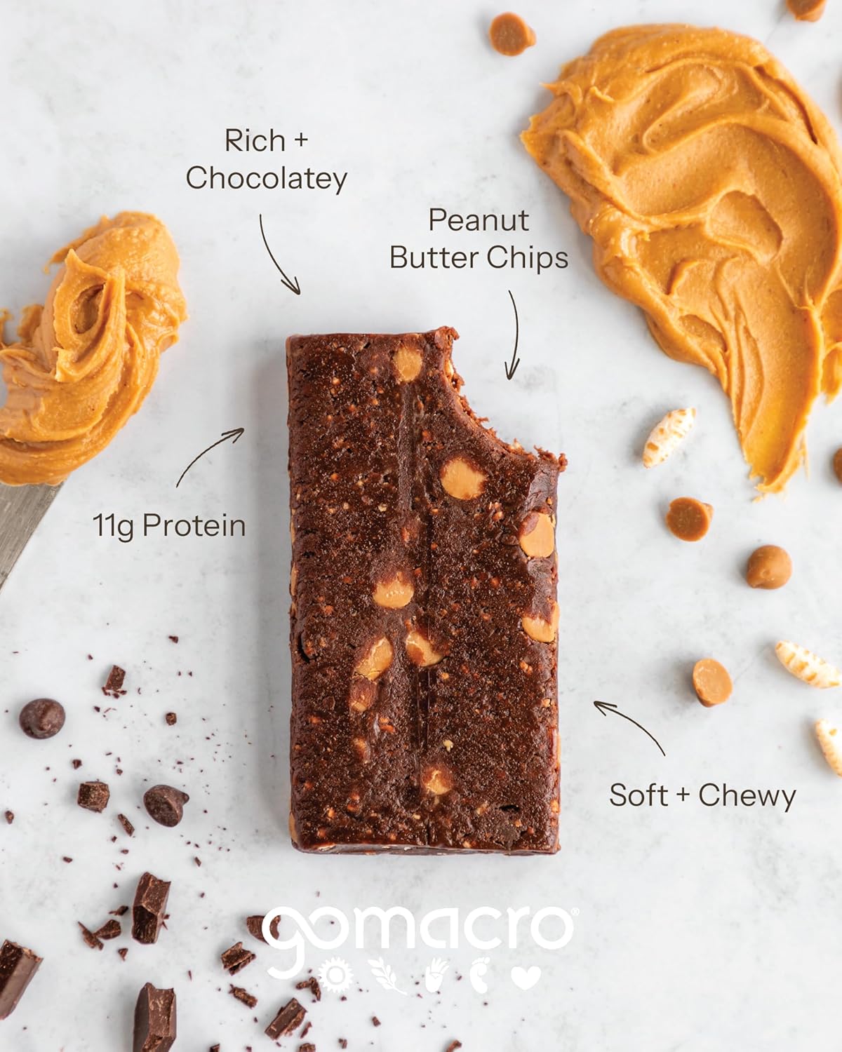 GoMacro MacroBar - 12-Pack Organic Vegan Double Chocolate & Peanut Butter Chips