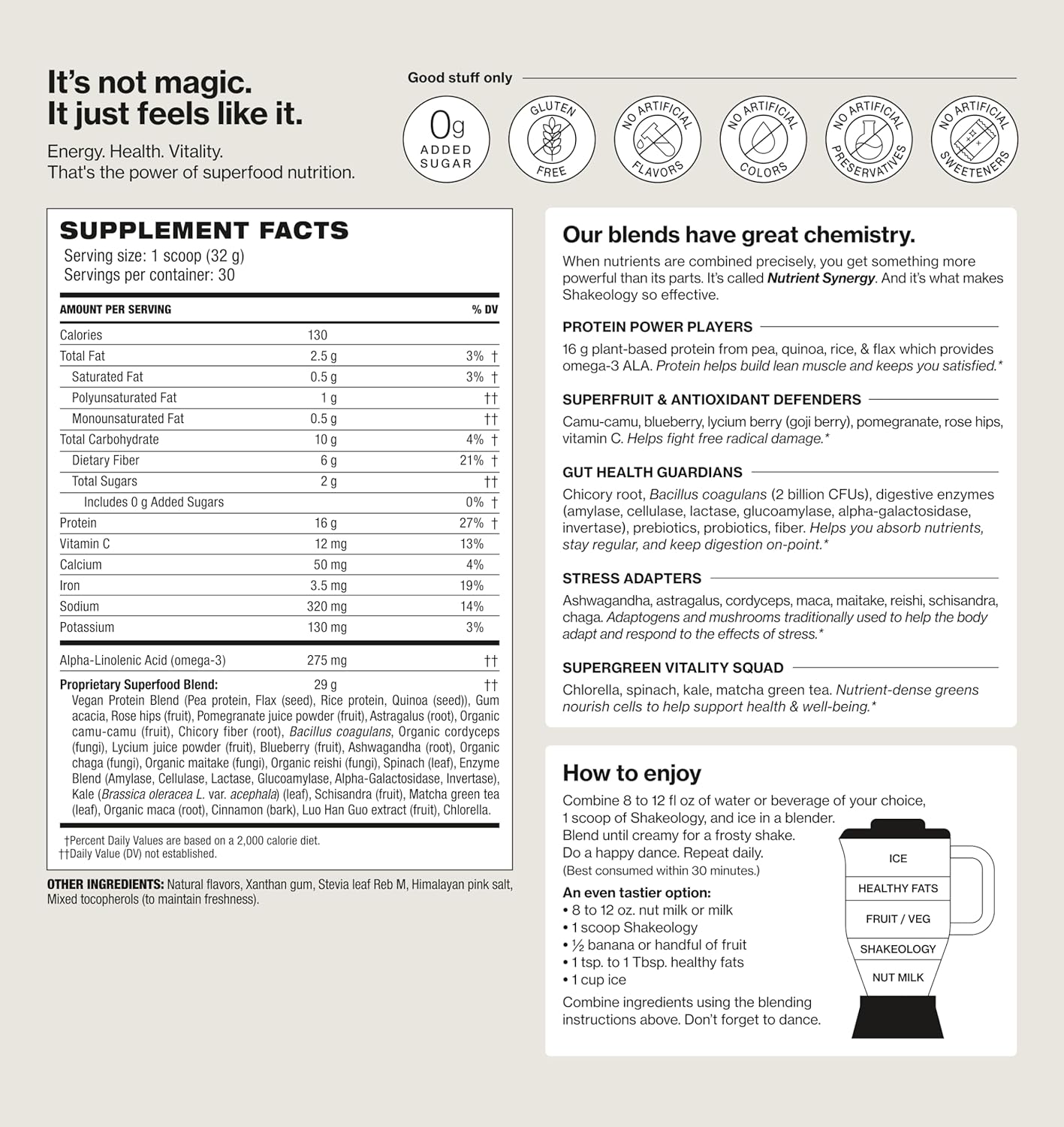 Shakeology Plant-Based Protein Powder – 0g Added Sugar, Vanilla (30 Servings)