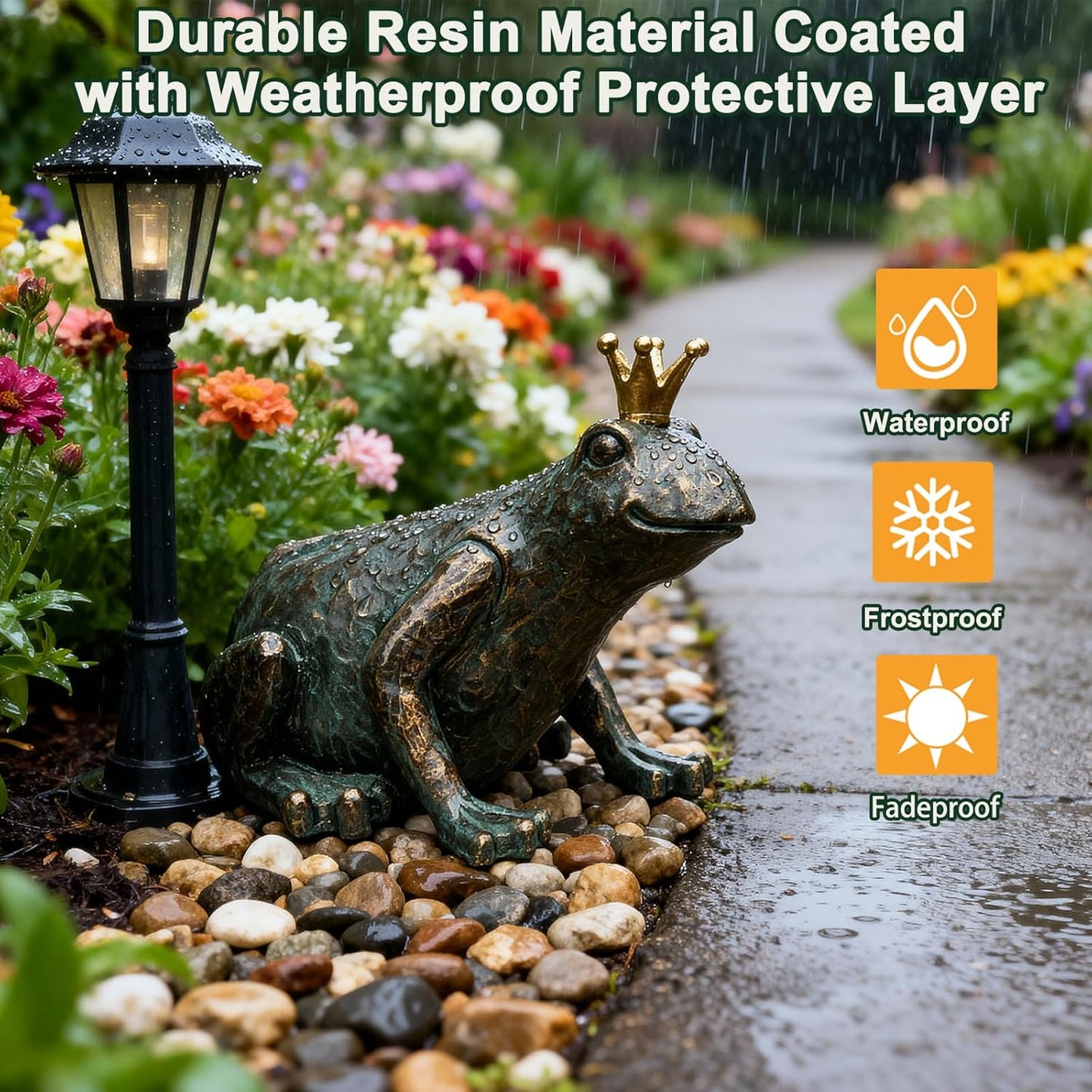 11.5" Crouching Frog Prince Garden Statue – Weather-Resistant Indoor & Outdoor Sculpture for Patio, Yard, Entryway or Home Decor