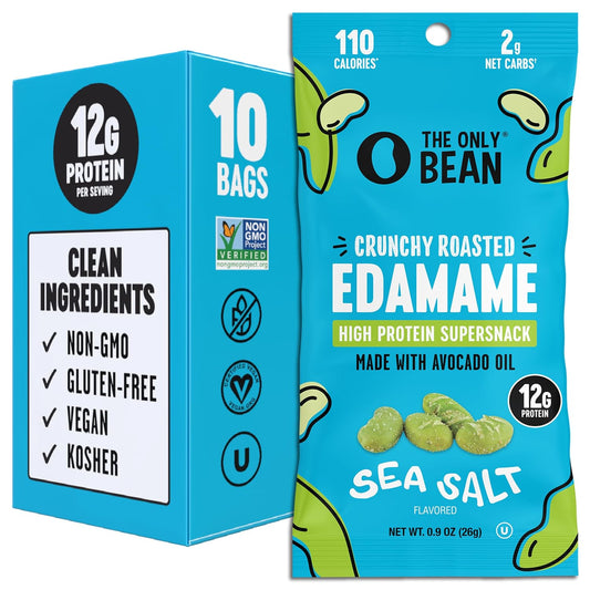 Crunchy Dry Roasted Edamame Snacks – Sea Salt, High-Protein (11g), Low-Carb, Gluten-Free, Vegan, 100-Calorie Packs, 0.9 oz (10 Pack)