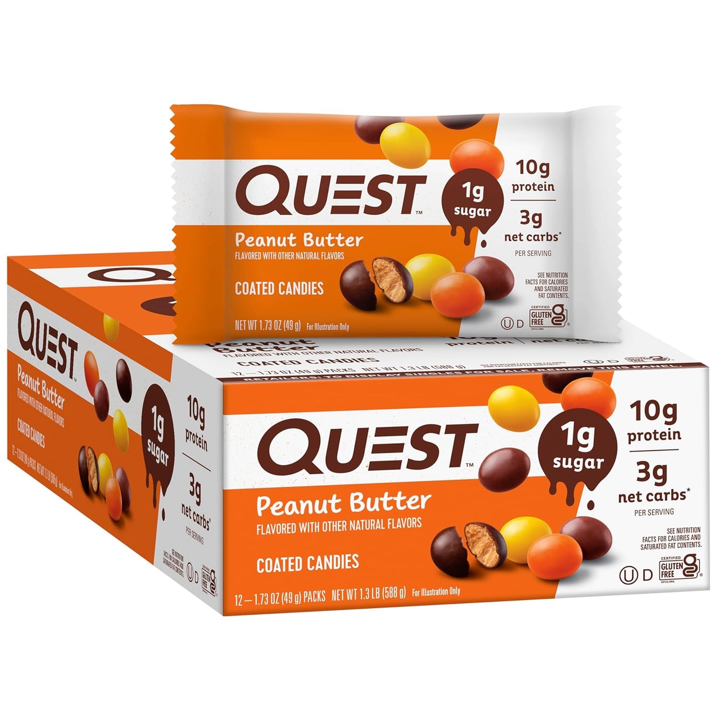 12-Count Quest Peanut Butter Candies: 1g Sugar, 10g Protein, 4g Net Carbs, Keto-Friendly