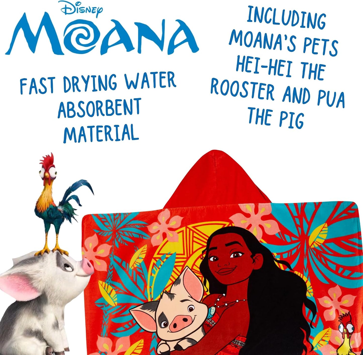 Moana Hooded Towel Poncho – 100% Cotton Kids Beach & Bath Towel Wrap with Hood