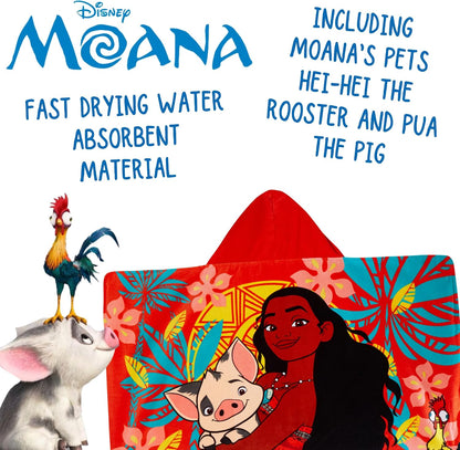 Moana Hooded Towel Poncho – 100% Cotton Kids Beach & Bath Towel Wrap with Hood