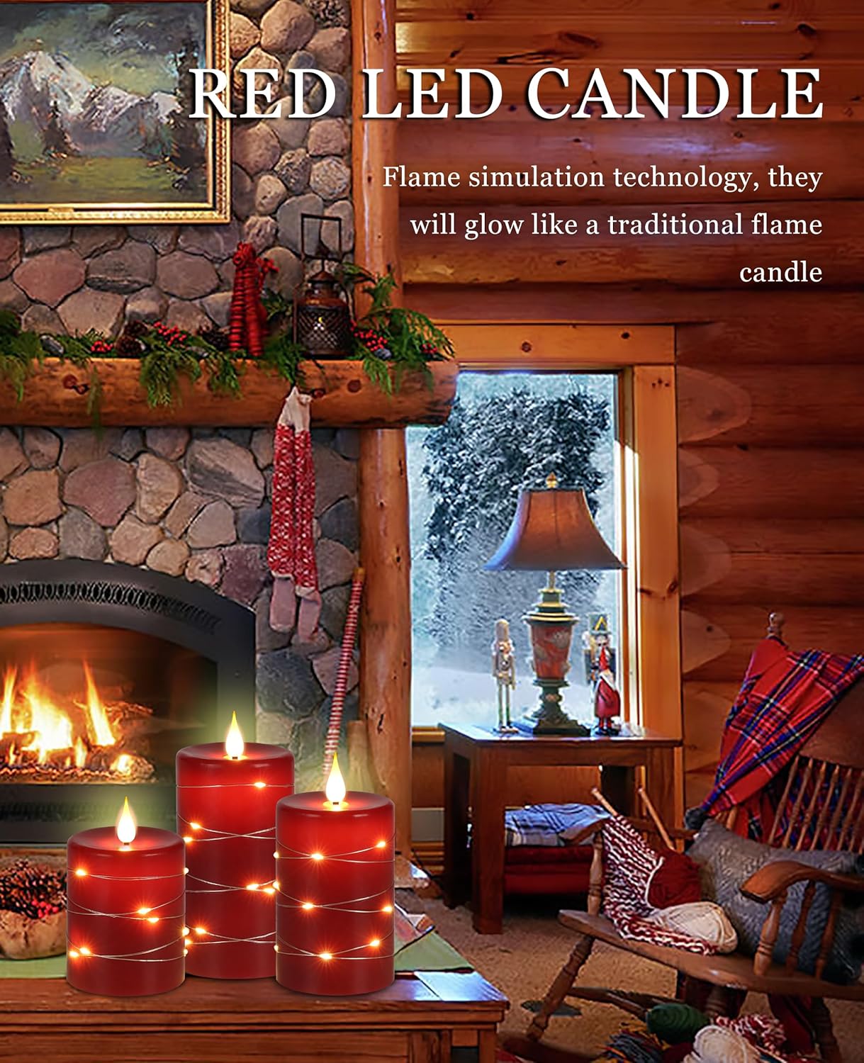 Set of 3 Red Flameless LED Pillar Candles with Remote - 4'', 5'', 6''