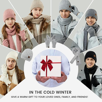 Women’s Winter Beanie, Scarf & Touchscreen Gloves Set – Fleece-Lined Knit Gift