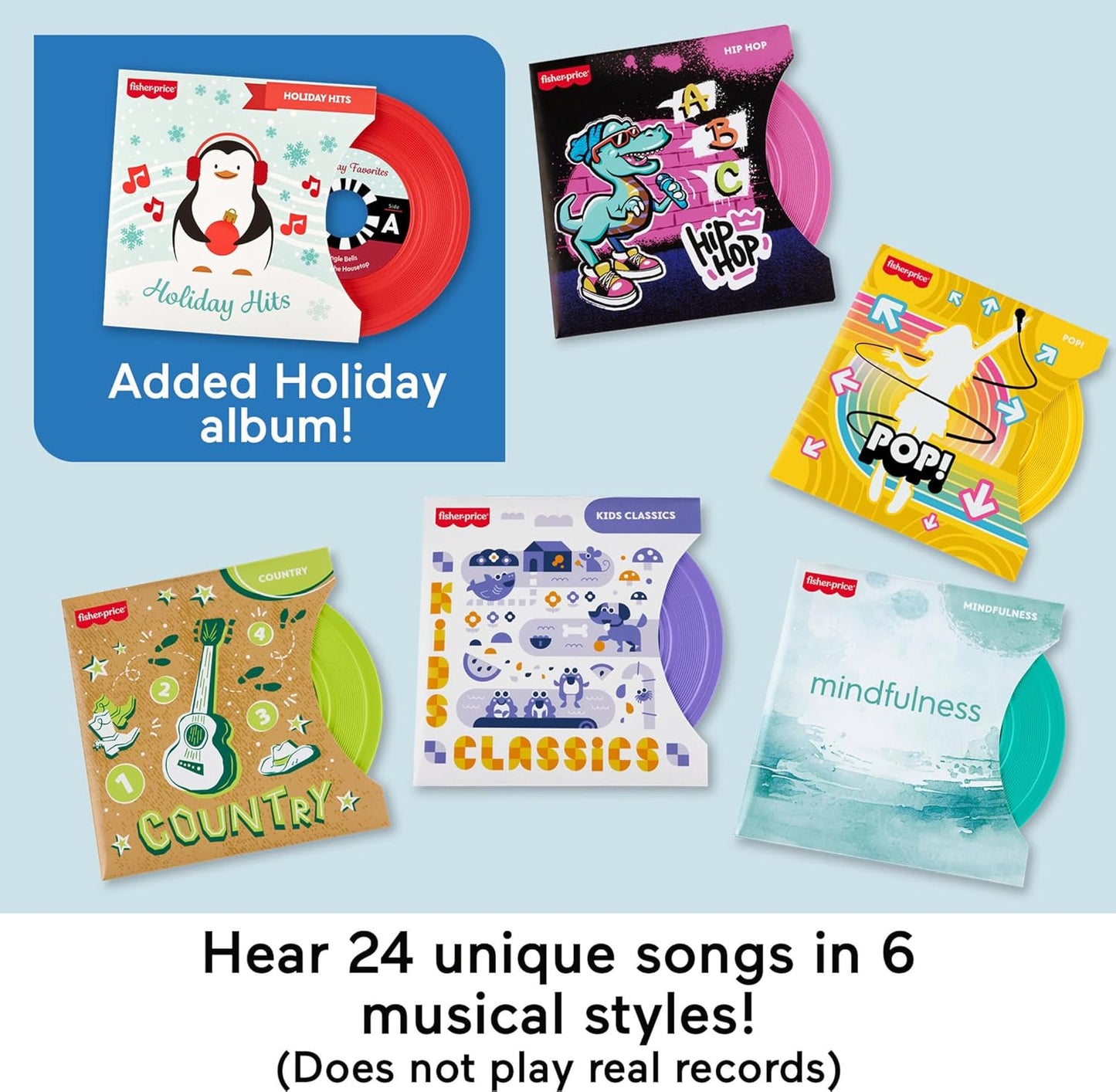 Rockin’ Record Player Toy – Pretend Turntable with 6 Albums + Holiday Bonus (Ages 3+)