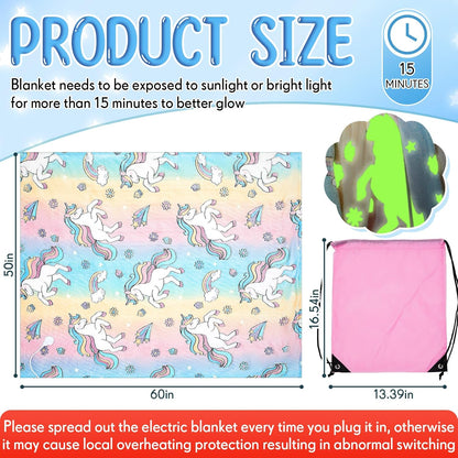Kids Heated Unicorn Blanket – Glow-in-the-Dark Electric Throw with Auto Shut-Off (50" x 60")