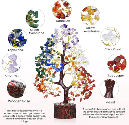 7 Chakra Tree of Life, Crystals and Healing Stones, Birthday Gifts for Women - Crystal Tree for Positive Energy, Home Office Decor, Spiritual Gifts for Women