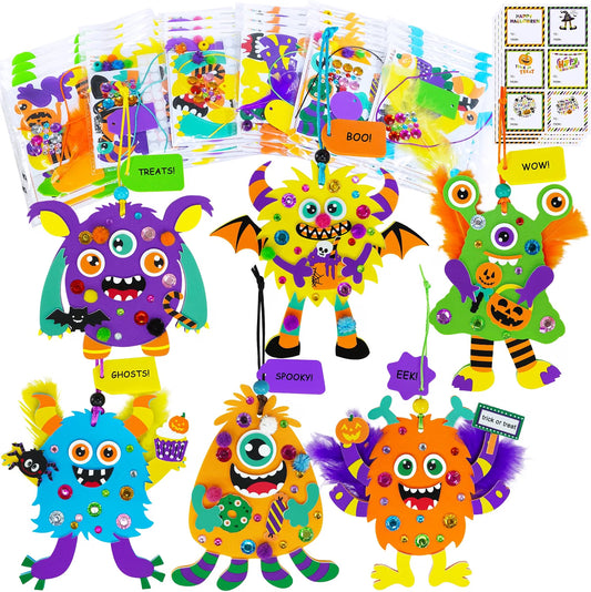 24-Set Halloween Monster Craft Kit for Kids – DIY Foam Ornament Art Activity, Classroom Project & Party Favors