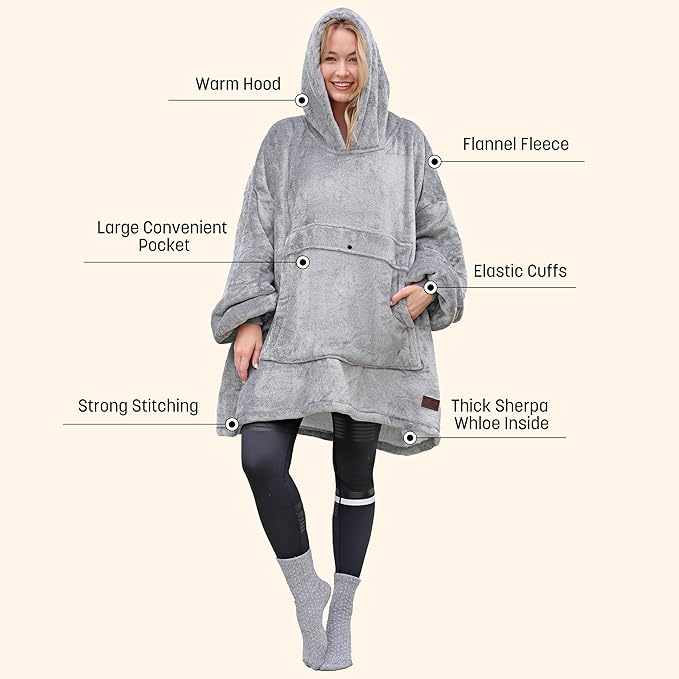 Oversized Blanket Hoodie – Wearable Sherpa Pullover for Men & Women