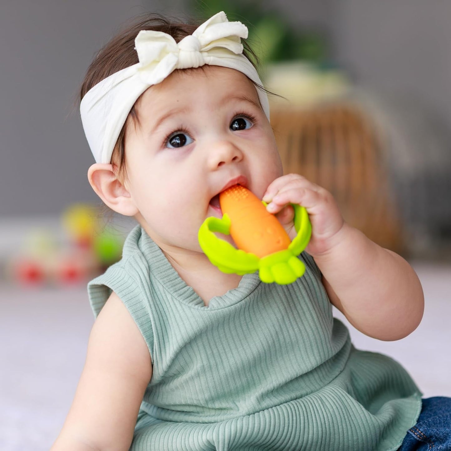 Lil’ Nibbles Textured Silicone Teether, BPA-Free Baby Teething Toy, Soft, Easy to Hold, Sensory Stimulation for Infants, Carrot