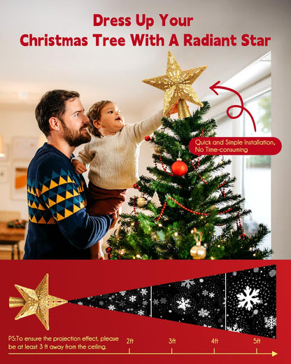 Christmas Star Tree Topper with LED Snowflake Projector