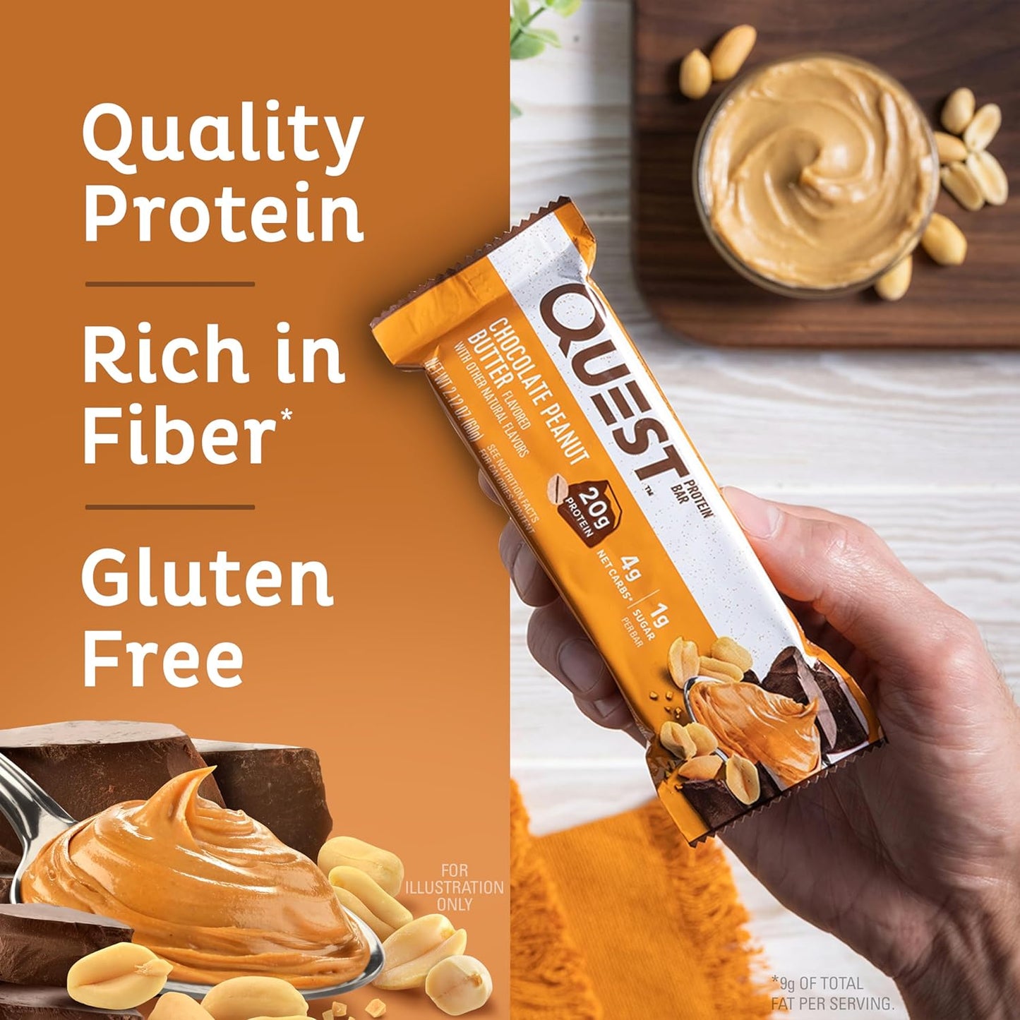 12-Count Quest Nutrition Chocolate Peanut Butter Bars – 20g Protein, 1g Sugar, Keto Friendly