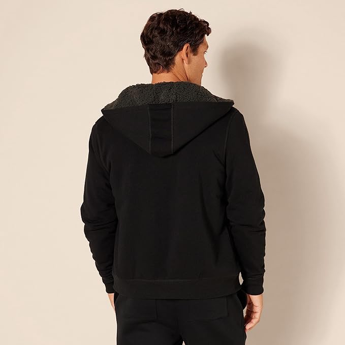 Men’s Sherpa-Lined Full-Zip Hoodie – Warm Fleece Sweatshirt (Black)