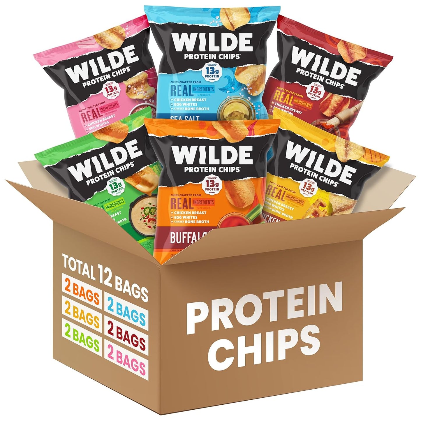 Protein Chips Variety Pack – High Protein, Low Carb Keto Snacks – Gluten-Free, Made with Real Ingredients – 1.34 oz Bags (Pack of 12)