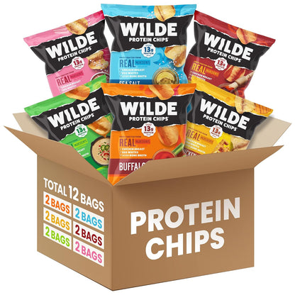 Protein Chips Variety Pack – High Protein, Low Carb Keto Snacks – Gluten-Free, Made with Real Ingredients – 1.34 oz Bags (Pack of 12)