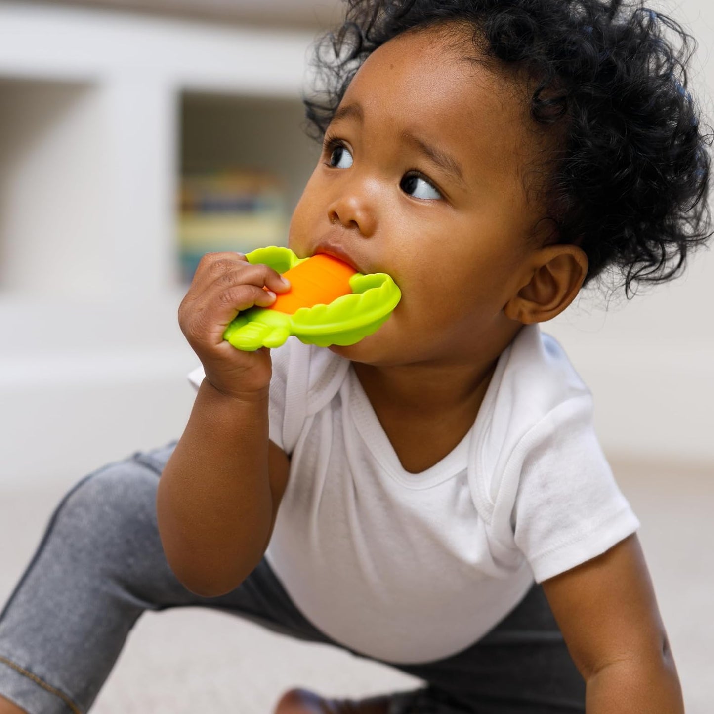 Lil’ Nibbles Textured Silicone Teether, BPA-Free Baby Teething Toy, Soft, Easy to Hold, Sensory Stimulation for Infants, Carrot