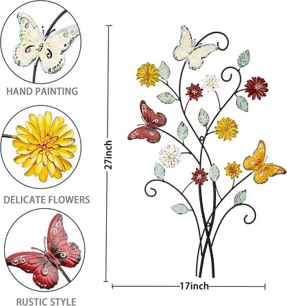 Metal Wall Art- Flower & Butterfly Wall Decor Modern Farmhouse Decoration Rustic Wall Decor for Bedroom Bathroom Living room Outdoor Garden 27inch×17inch Set of 2 (Set of two)