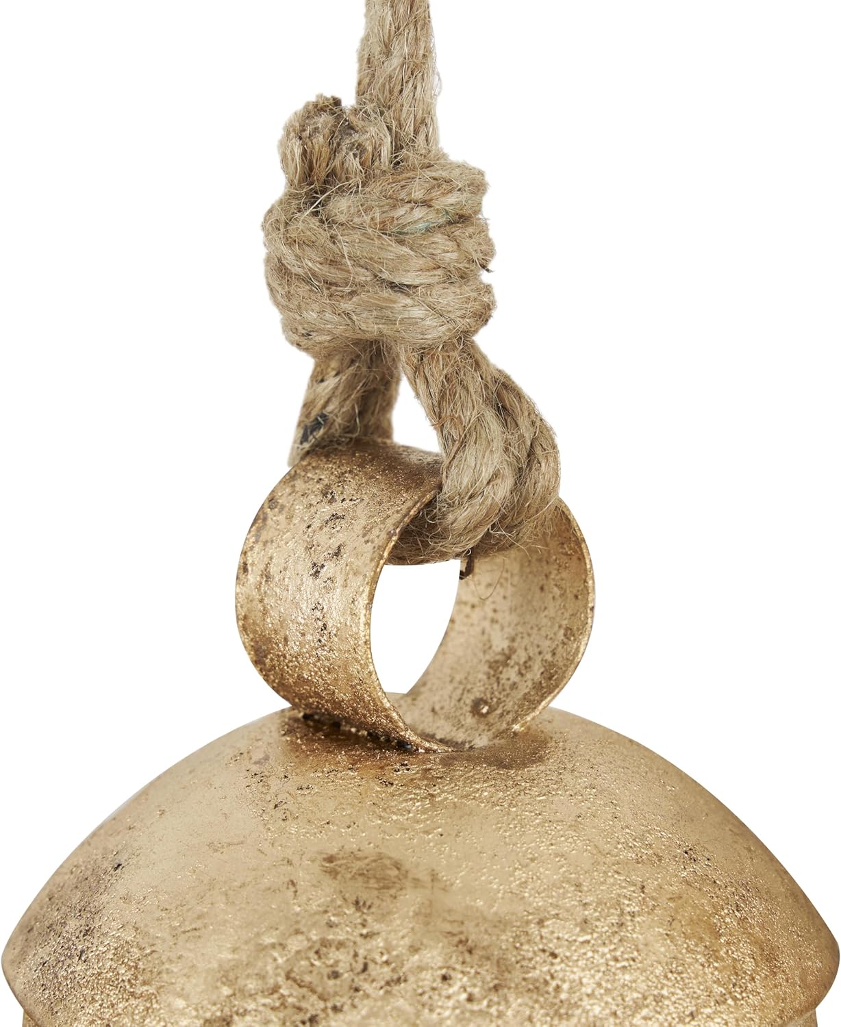 Set of 3 Gold Metal Tibetan-Style Giant Cow Bells with Jute Rope