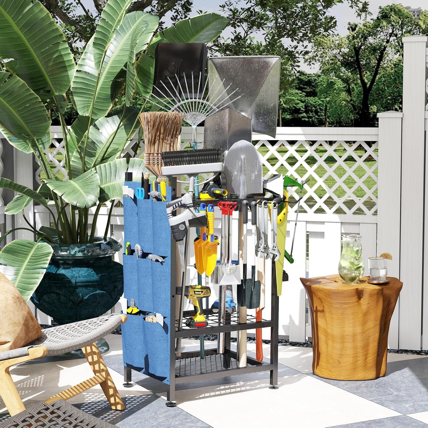 Garden Yard Tool Rack – Metal Garage Storage Organizer for Up to 46 Tools, Rakes, Brooms & Shovels
