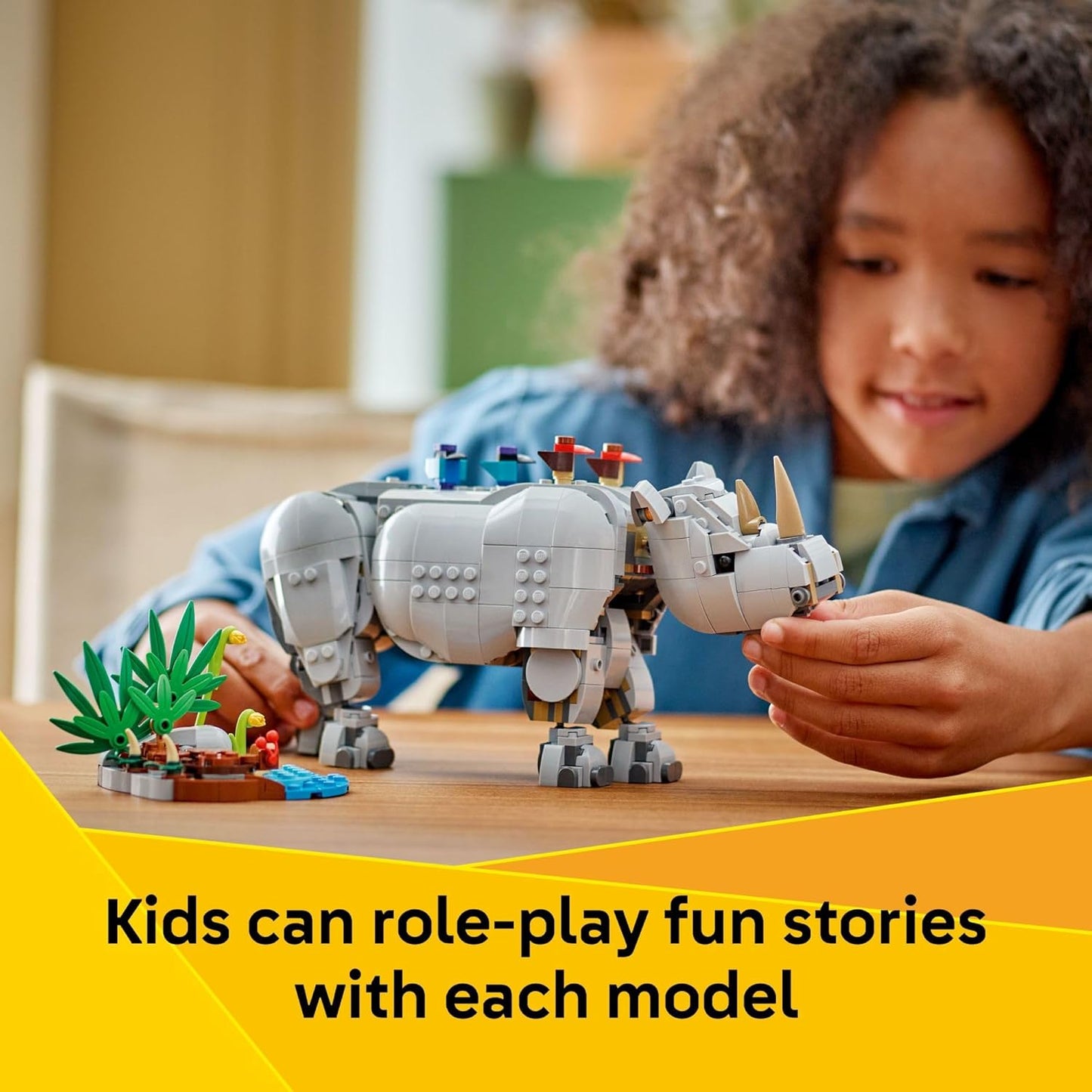 3-in-1 Wild Animals Rhino Building Toy for Ages 9+