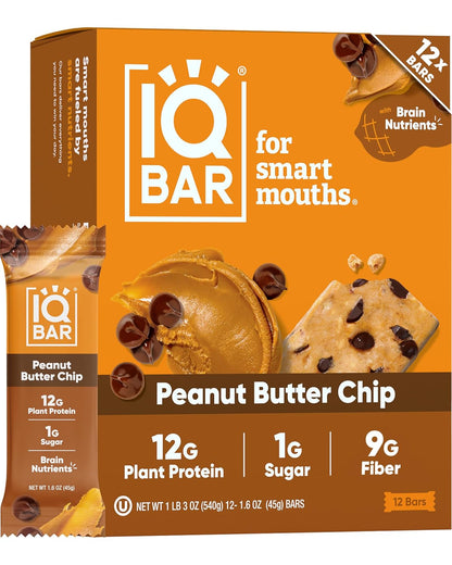 Peanut Butter Chip Plant Protein Bars – High Protein, High Fiber, Low Sugar, Clean Label Certified, Gluten-Free, Dairy-Free, Vegan, Keto & Soy-Free, 12 Count