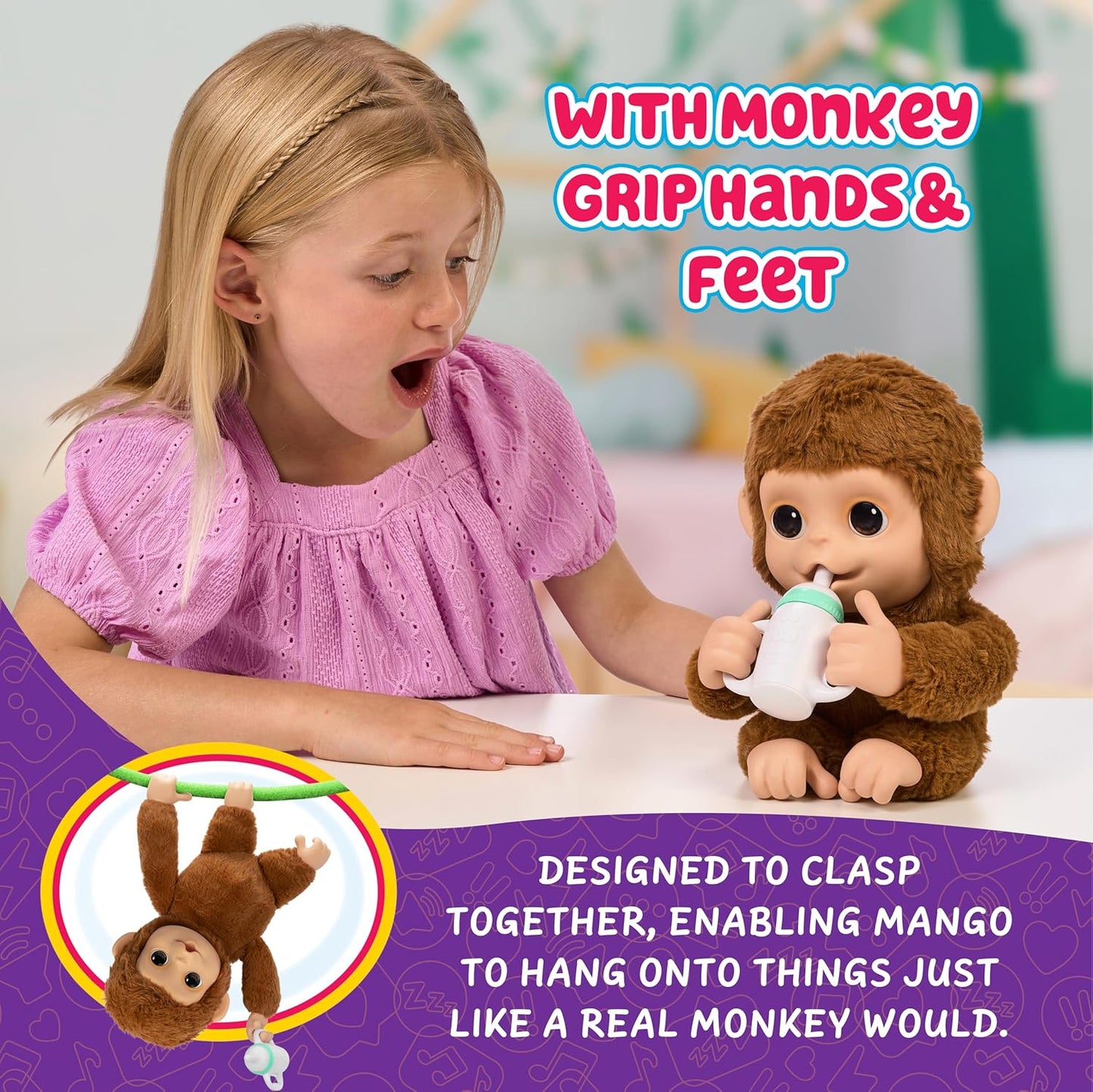 My Baby Monkey Mango - Interactive Plush Toy with 50+ Sounds for Ages 4+