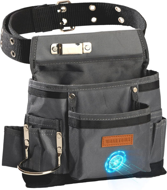 Small Magnetic Tool Belt Pouch – 11 Pocket Heavy-Duty Nylon Tool Belt for Electrician, Carpentry & Construction