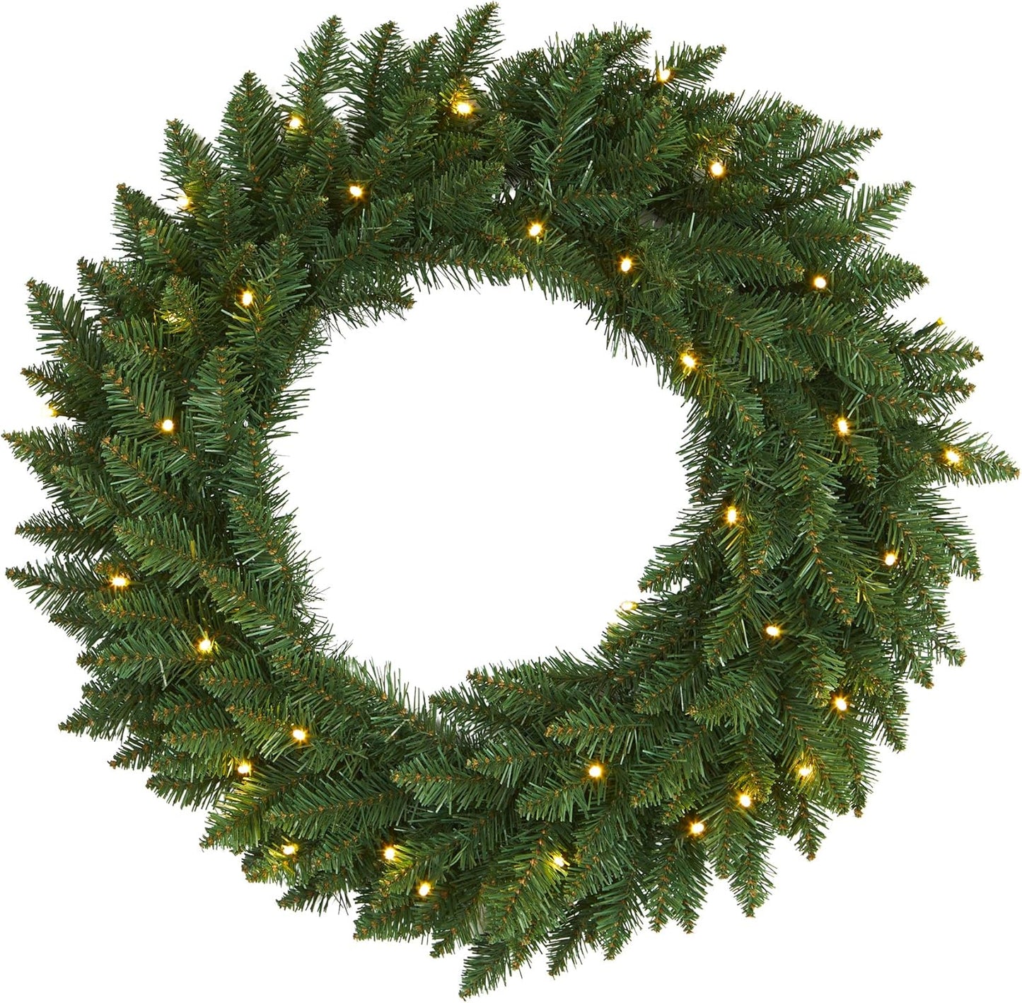 24in Green Pine Wreath with 35 Clear LED Lights
