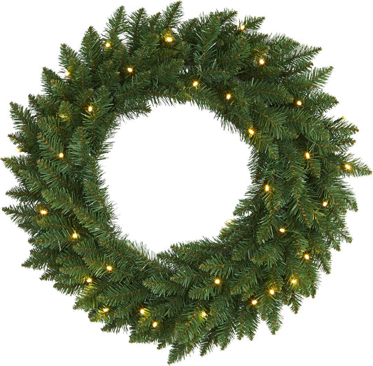 24in Green Pine Wreath with 35 Clear LED Lights