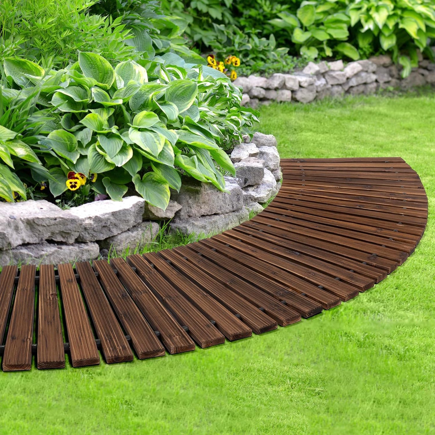 6FT Wooden Garden Pathway – Roll-Out Anti-Slip Outdoor Boardwalk (Walnut)