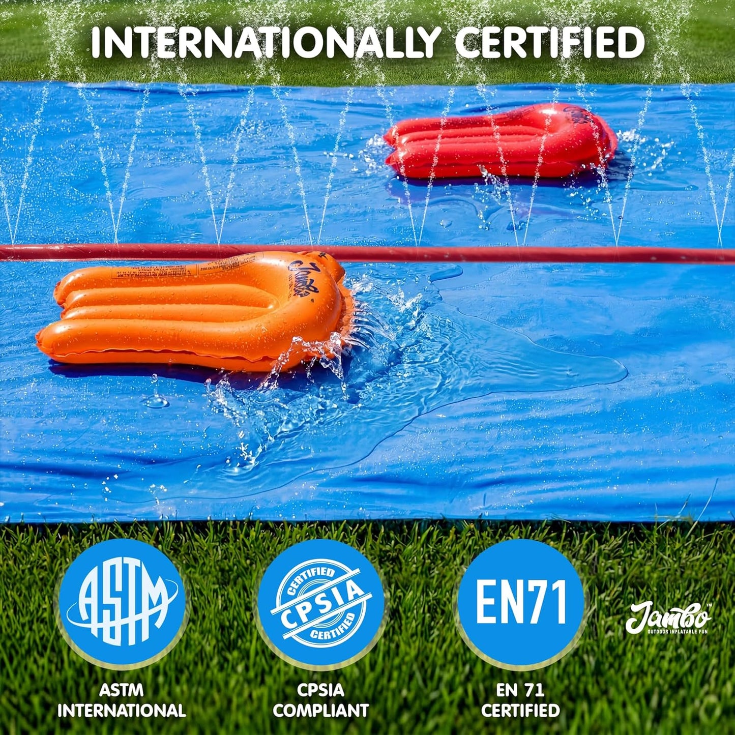 40FT Mega Slip & Splash Water Slide – Double Lane Backyard Waterslide with Red Sprinkler & 2 Bodyboards