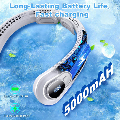 Portable Rechargeable Neck Fan – 5000mAh Bladeless Wearable Cooling Fan with LED Display & 5 Speeds