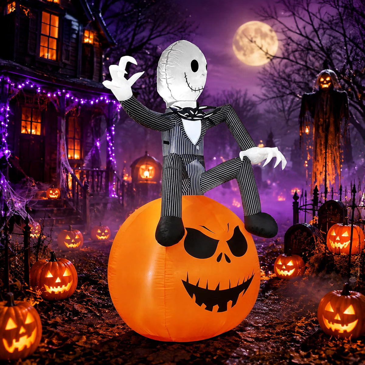 6 Ft Halloween Inflatable Pumpkin – LED Light-Up Outdoor Blow-Up Yard Decoration for Lawn & Garden