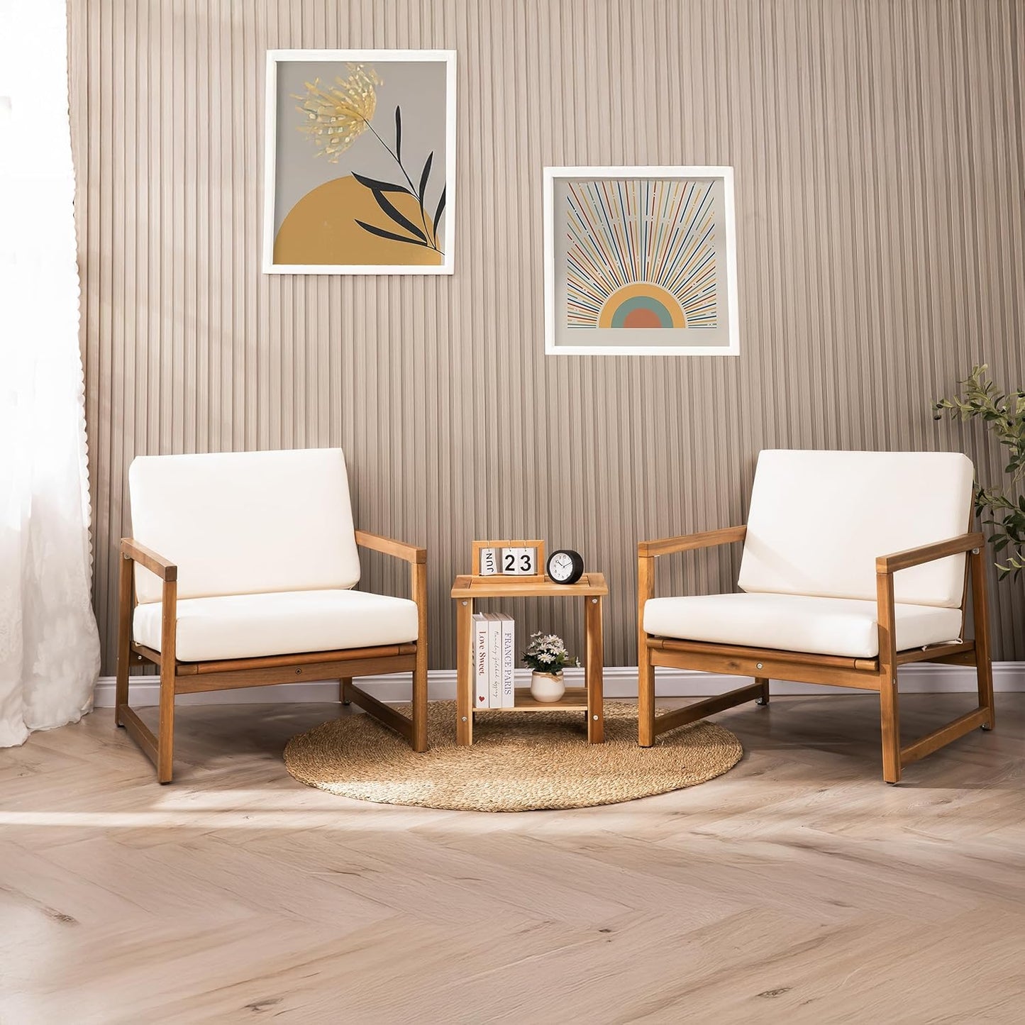 Double Adirondack Side Table – Weather-Resistant Rectangular Indoor Outdoor End Table for Patio, Garden, Lawn or Living Room – Light Natural