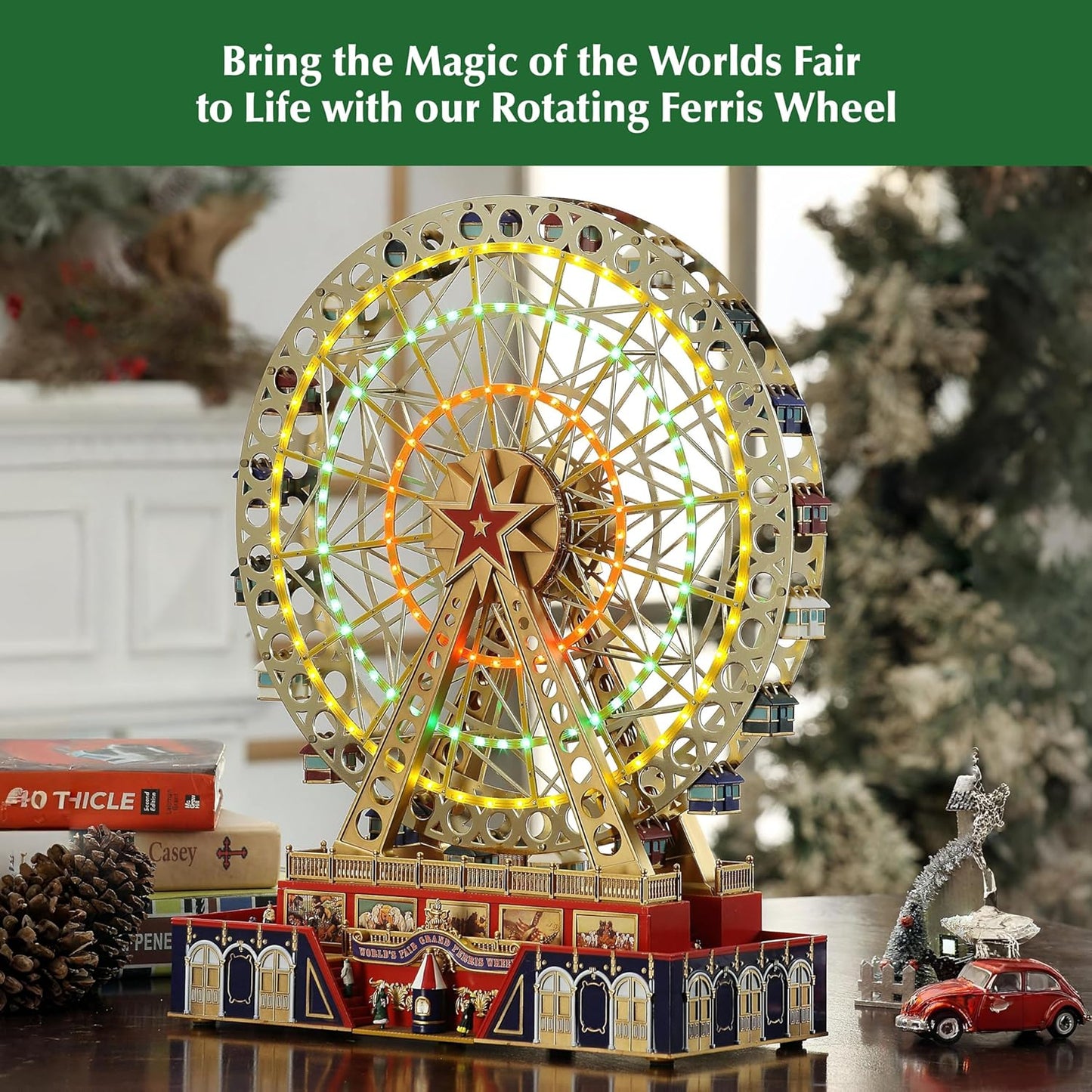 15-Inch Gold Ferris Wheel Christmas Decoration - Animated Musical Display with LED Lights and 50 Songs