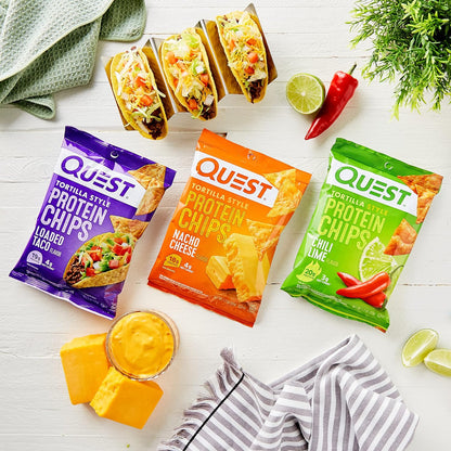 12-Count Quest Nutrition Tortilla Protein Chips Variety Pack – Chili Lime, Nacho Cheese & Loaded Taco | Low Carb, High Protein