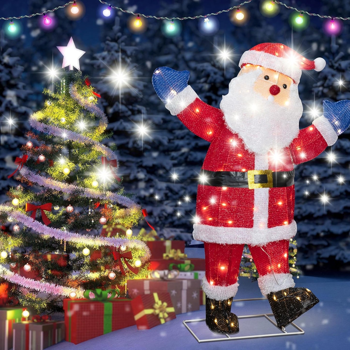 3ft Lighted Christmas Santa Claus - Outdoor Pop-up Holiday Decoration with 80 LED Lights