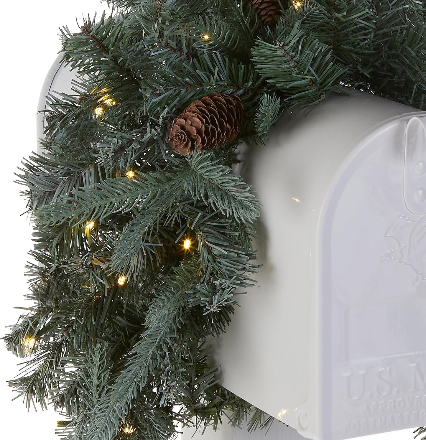 36-Inch 'Feel Real' Pre-Lit Christmas Mailbox Swag with White LED Lights