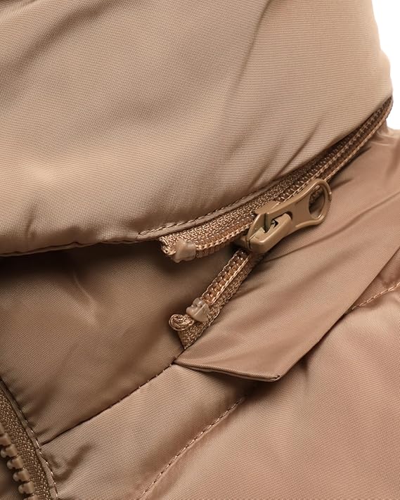 Girls’ Winter Jacket – Heavyweight Long Anorak Puffer Coat with Hood, Sherpa-Lined & Insulated (Toffee Beige, Size 4)