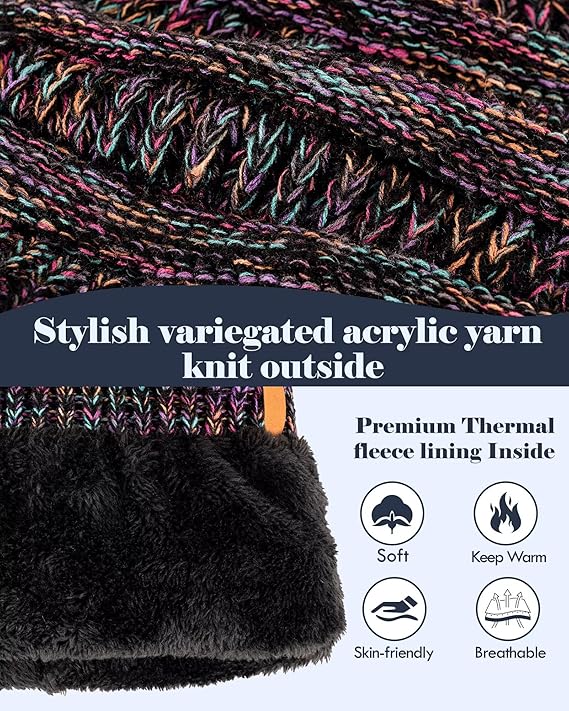 Women’s Winter Beanie, Multicolor Scarf & Touchscreen Gloves Set – Warm 3-in-1 Slouchy Knit