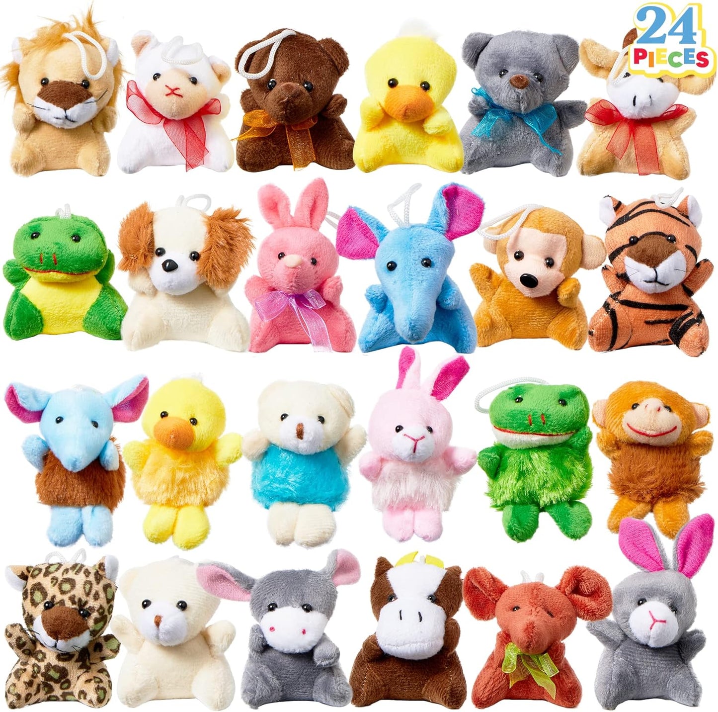 24-Pack Mini Animal Plush Toys - 3" Keychain Decorations for Kids