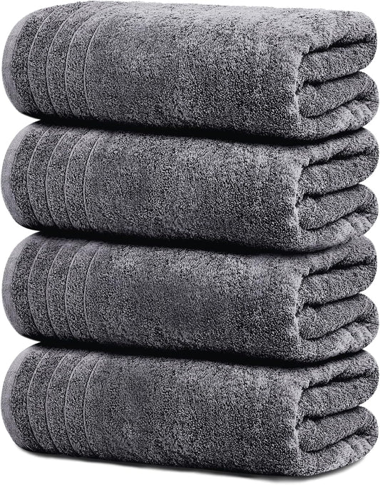 Extra Large 100% Cotton Bath Towels – Lightweight, Quick-Drying & Absorbent (4-Pack)