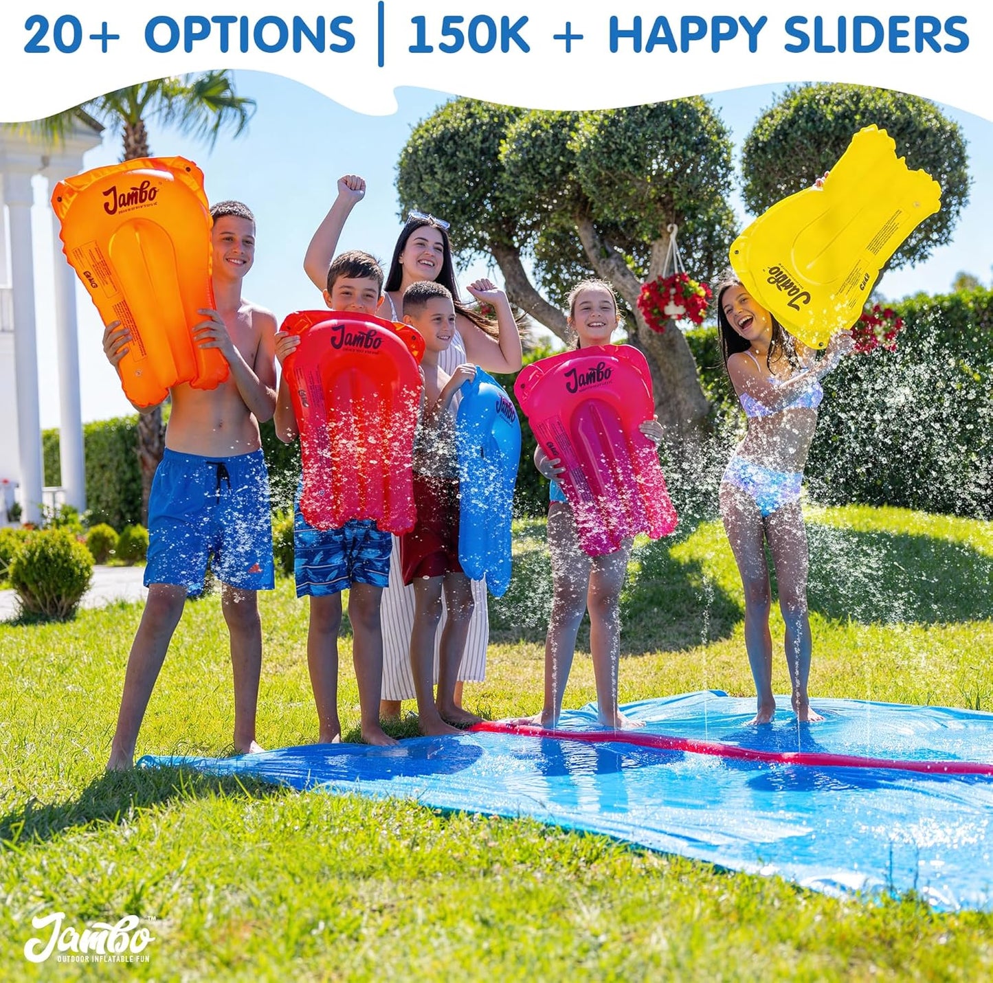 40FT Mega Slip & Splash Water Slide – Double Lane Backyard Waterslide with Red Sprinkler & 2 Bodyboards