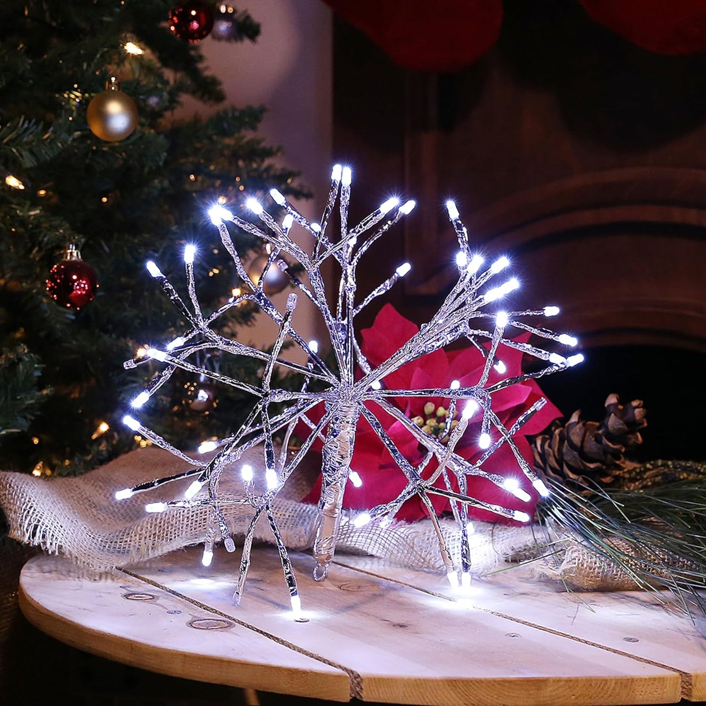 10"H Indoor Christmas Snowflake Ornament with LED Lights